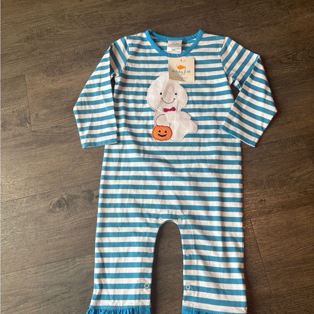 Striped Kids Footie with Ghost Design